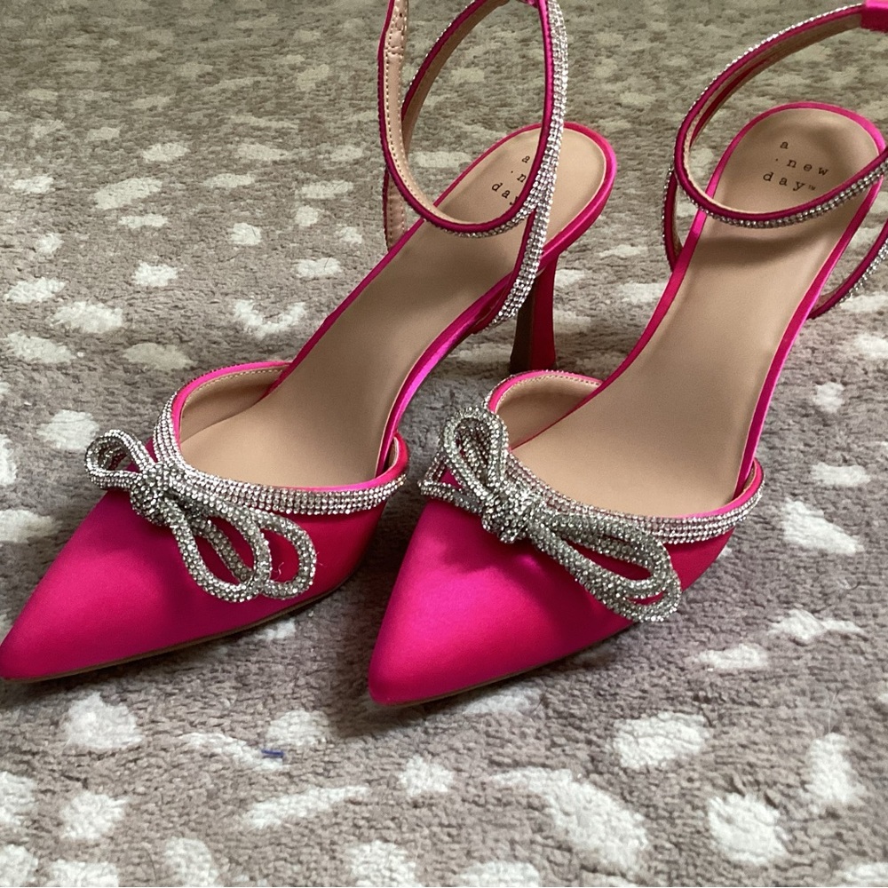 A New Day Pink and Silver Heels with Elegant Bow